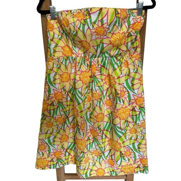 Lilly Pulitzer Wyatt Classic Dress Strapless Floral Fit And Flare Yellow Size 8 - Picture 3 of 12